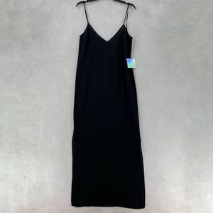 NWT Missguided Maxi Slip Dress Women 4 Black Long Chiffon Side Split Sexy LBD